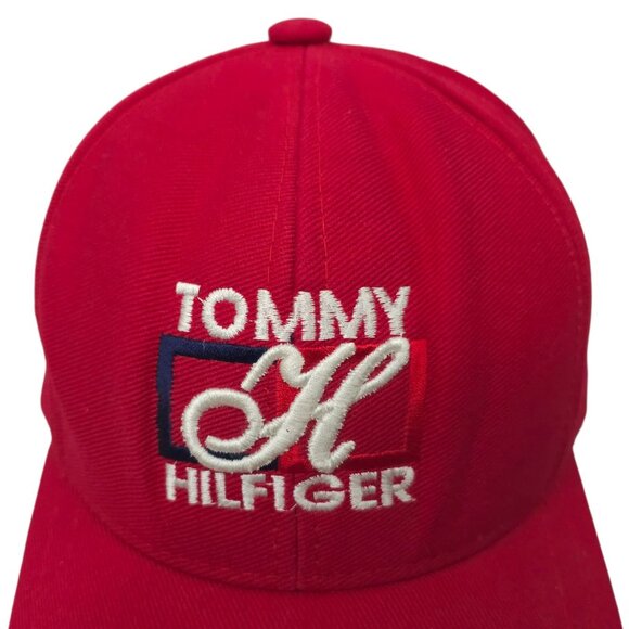 Tommy Hilfiger Spell Out Strapback Cap Embroidered Vintage 90s Baseball Hat Red - Picture 7 of 13